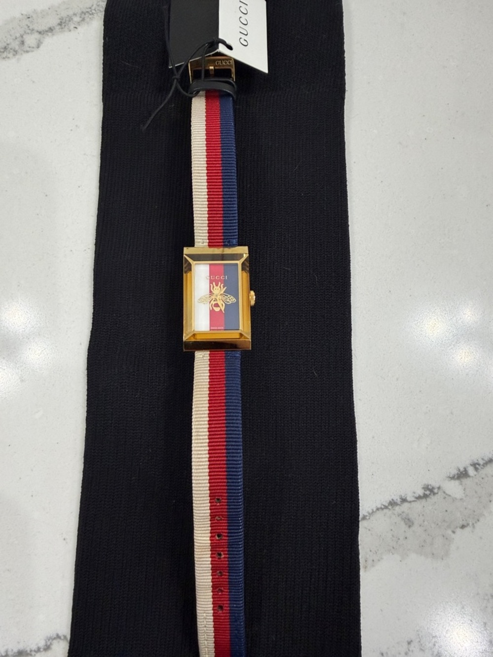 Authentic Gucci G-Frame Watch YA147409A Gold- Red/Wh/Blue | NWT
